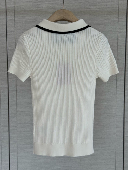 Contrast Collar Cable Knit Top