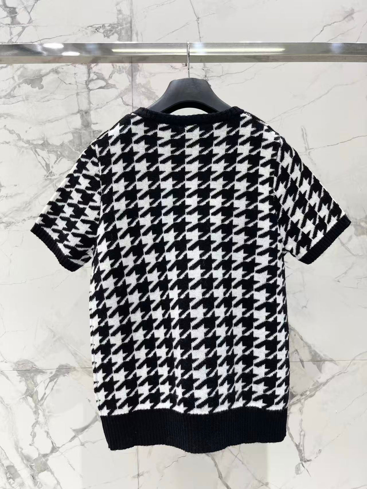 Houndstooth Bow Knit Short Sleeve