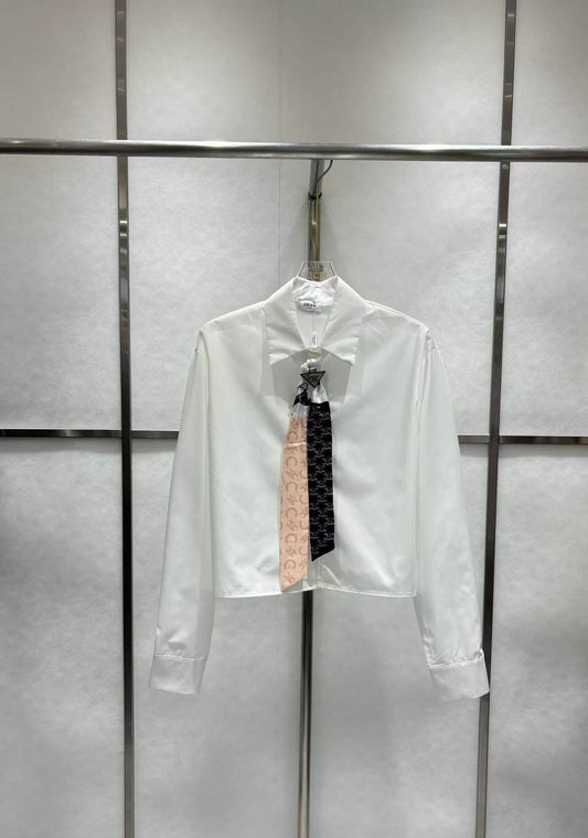 Logo Print Ribbon Decor Long Shirt
